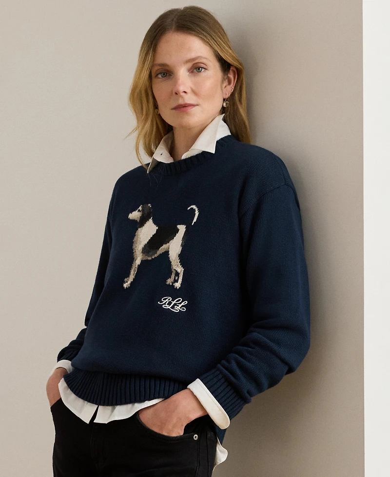 Lauren Ralph Women's Intarsia-Knit Dog Knit Sweater