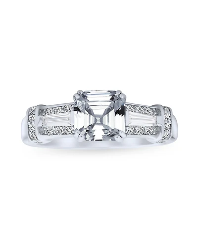 Bling Jewelry Art Deco Inspired 2CT Cubic Zirconia Square Asscher Cut Promise Ring Cz Baguettes Side Stone Sterling Silver