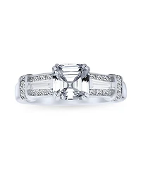 Bling Jewelry Art Deco Inspired 2CT Cubic Zirconia Square Asscher Cut Promise Ring Cz Baguettes Side Stone Sterling Silver