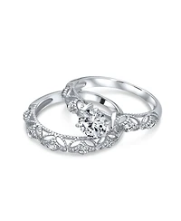 Bling Jewelry 1CT Round Cz Solitaire & Filigree Band Promise Ring Set in Sterling Silver