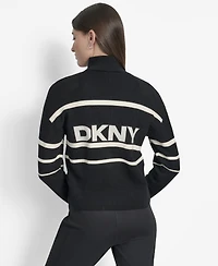 Dkny Women's Open Stitch Full Zip Stripe Jacket