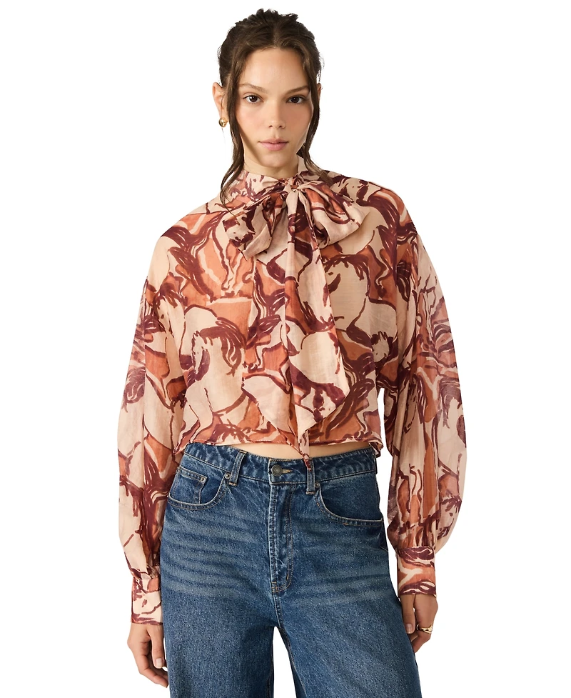 Steve Madden Women's Printed Sutton Long Sleeve Top