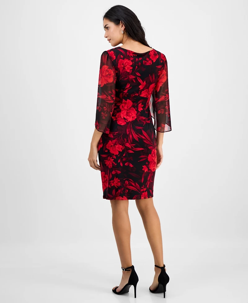 Connected Petite Printed Cape-Sleeve Sheath Dress