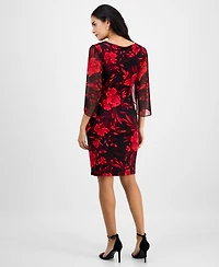Connected Petite Printed Cape-Sleeve Sheath Dress