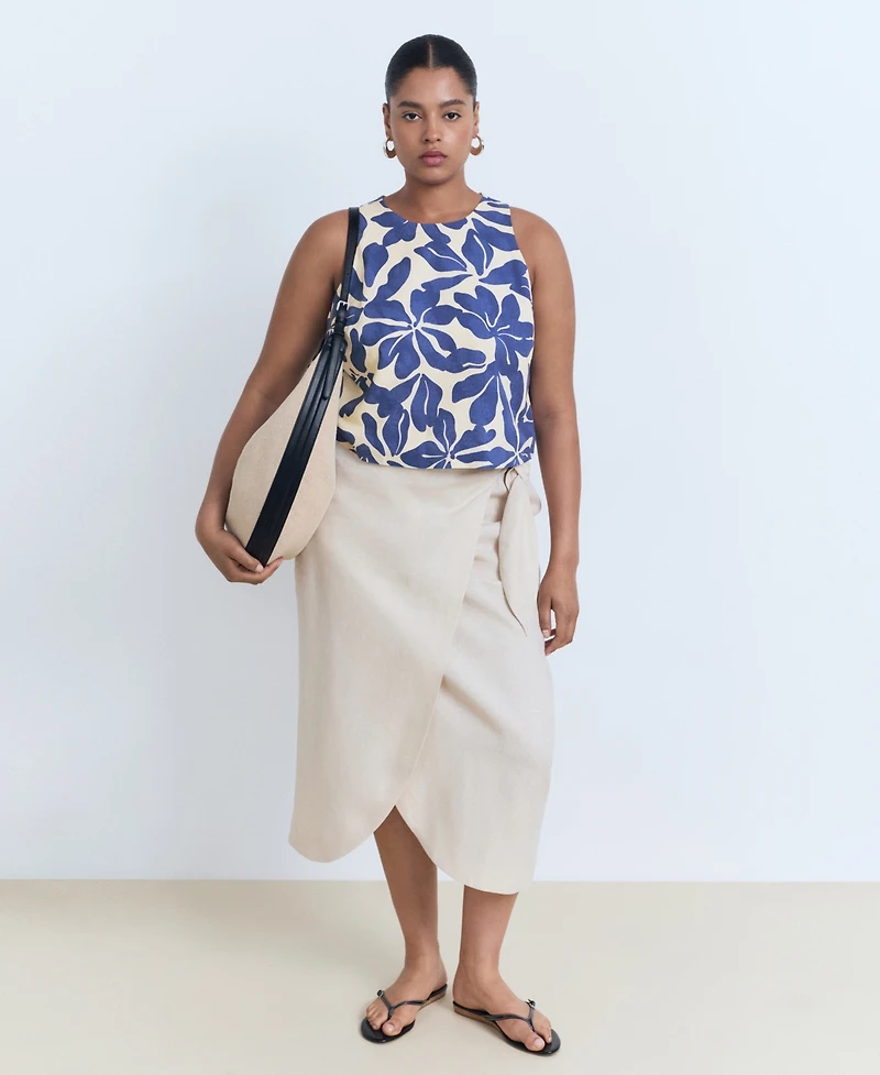 Mango Women's Printed Linen-Blend Top