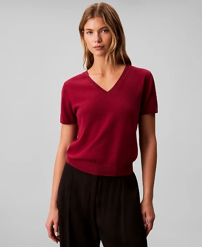 Calvin Klein Women's Short Sleeve V-Neck Sweater