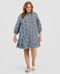 Charter Club Plus 100% Linen Printed Shirtdress, Macy's Exclusive