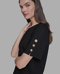 Karl Lagerfeld Paris Women's Pleated Trim Hem Blouse