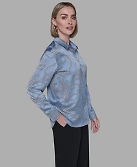 Karl Lagerfeld Paris Women's Printed Collared Neck Blouse