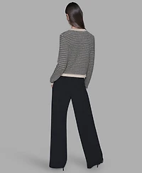 Karl Lagerfeld Paris Women's Striped Crewneck Cardigan Sweater