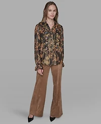 Karl Lagerfeld Paris Women's Printed Ruffled Long Sleeves Blouse