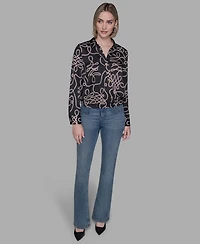 Karl Lagerfeld Paris Women's Printed Crossover Blouse