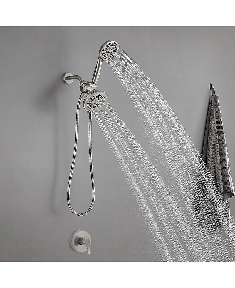 Greenspring Single-Handle 1-Spray Round Rain Shower Faucet Combo Set with Dual Function Pressure Balance Valve Brushed Nickel