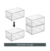 mDesign Plastic Wide Stackable Kitchen Storage Organizer, Drawer, 4 Pack, Clear