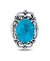 Bling Jewelry Western Style Filigree Oval Cabochon Full Finger Statement Blue Turquoise Ring Oxidized Sterling Silver