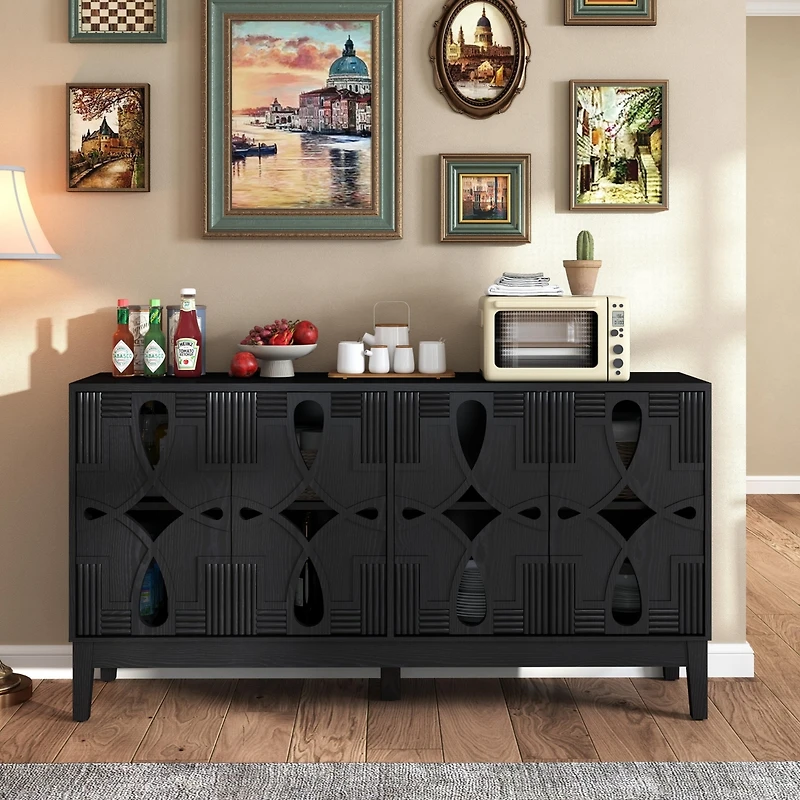 Casainc 60"L Large Storage cabinet with 4 Doors and Rebound Device