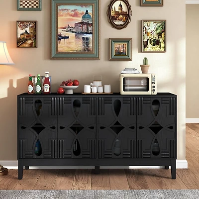 Casainc 60"L Large Storage cabinet with 4 Doors and Rebound Device
