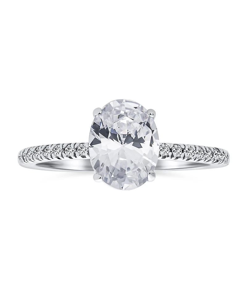 Bling Jewelry Sterling Silver 2CT Oval Cz Solitaire Promise Ring with Pave Thin Band