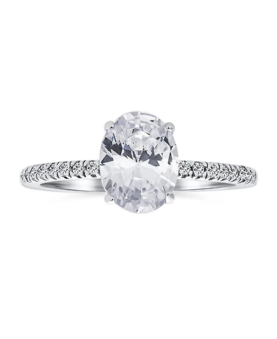 Bling Jewelry Sterling Silver 2CT Oval Cz Solitaire Promise Ring with Pave Thin Band