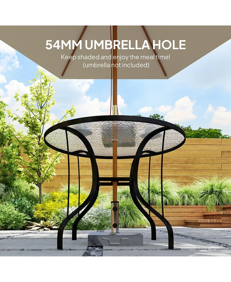 Outsunny 38" Round Patio Table, Tempe Glass Outdoor Dining Table,
