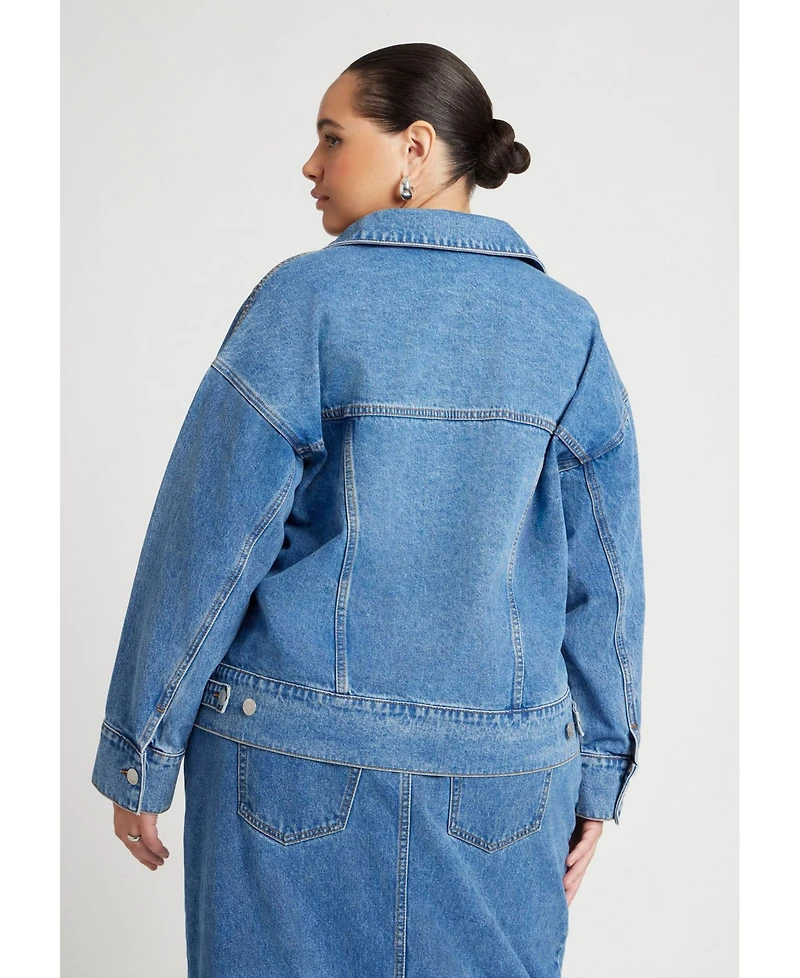 Eloquii Women's Denim Jacket With Cinched Waist
