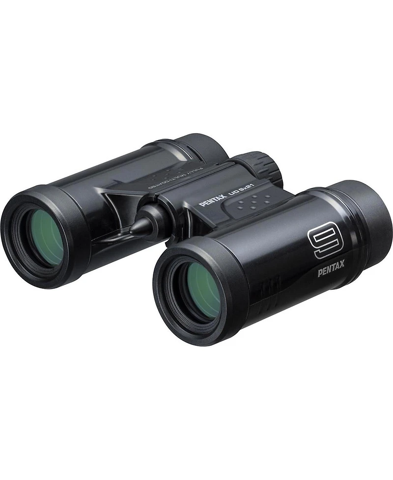 Pentax 9x21 Ud Weather Resistant Roof Prism Binocular, 6 Degree Angle of View, Black, Bundle with Portable Telescoping Stool/Chair, Cleaning Cloth