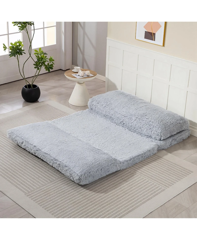 Homcom Bean Bag Floor Sofa Bed, Plush Folding Floor Mattress, Light