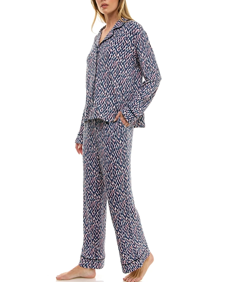 Roudelain Women's 2-Piece Long Sleeve Top and Printed Pajama Set