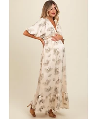 Pinkblush Maternity Cream Floral Chiffon Ruffle Accent Maxi Dress