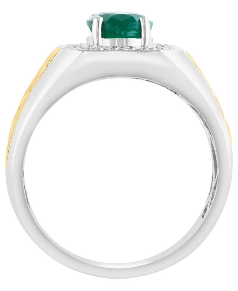 Effy Collection Men's Diamond (1/3 ct. t.w.) and Emerald (1-1/2 ct. t.w.) Ring in 14K Two Toned Gold