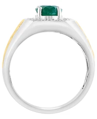Effy Collection Men's Diamond (1/3 ct. t.w.) and Emerald (1-1/2 ct. t.w.) Ring in 14K Two Toned Gold