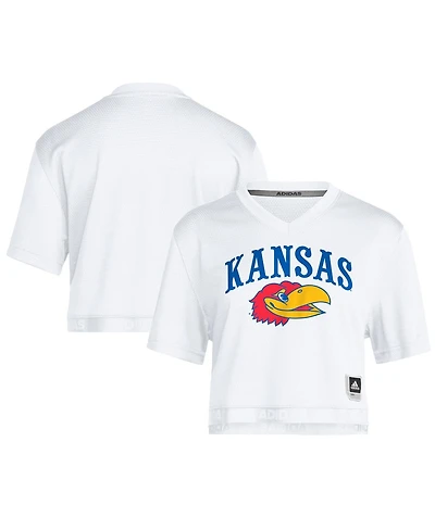 Adidas Women's White Kansas Jayhawks Out Cropped T-Shirt