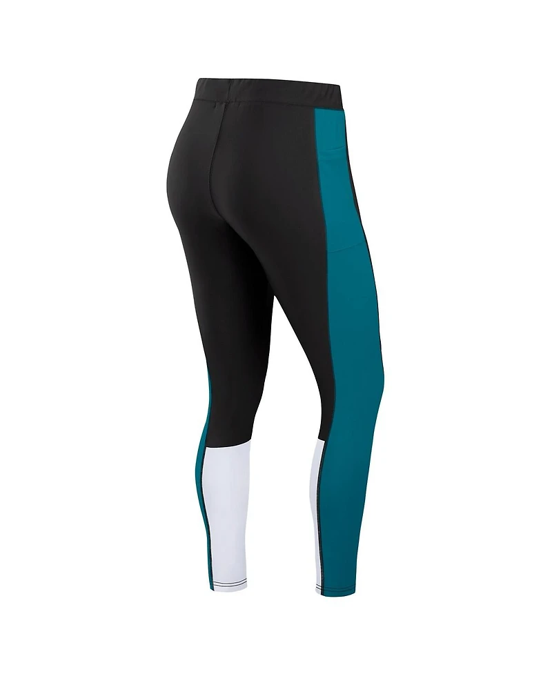 Wear by Erin Andrews Women's Black/Teal Jacksonville Jaguars Color-Block Leggings