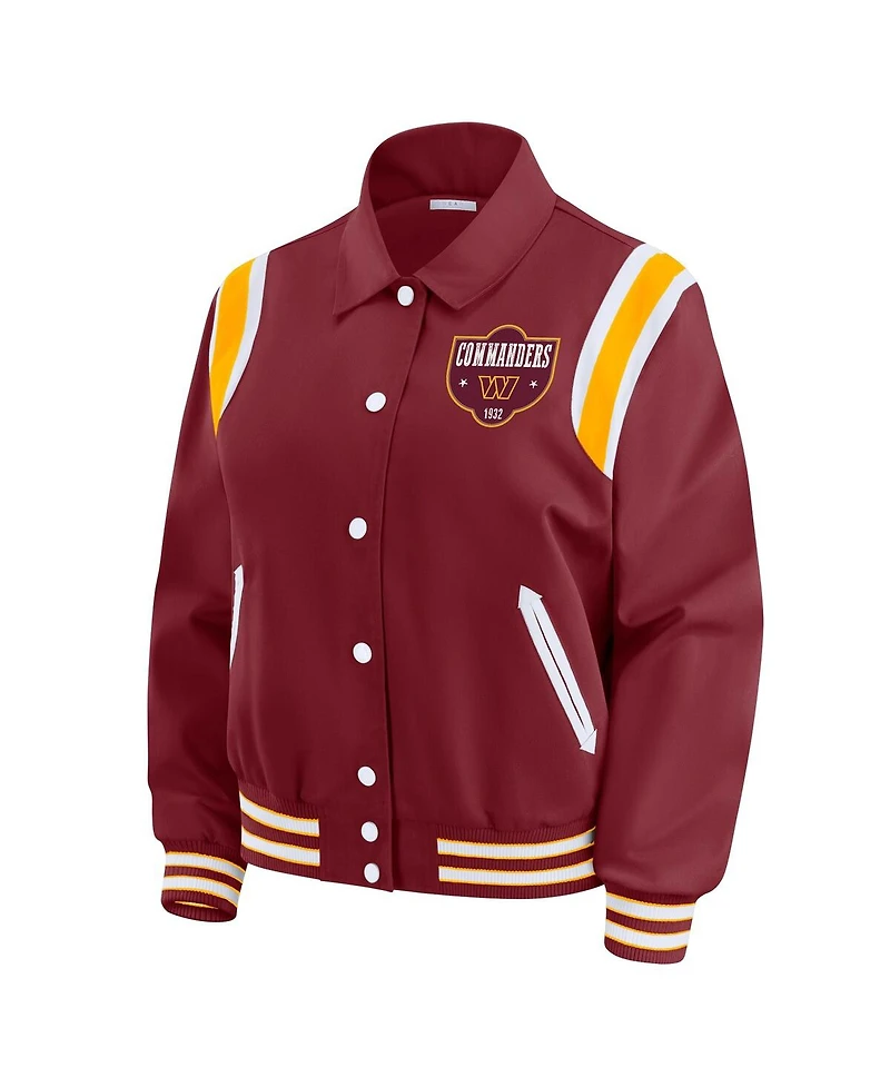 Wear by Erin Andrews Women's Burgundy Washington Commanders Varsity Lightweight Full-Snap Jacket