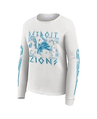 Wear by Erin Andrews Women's White Detroit Lions Graphic Waffle Long-Sleeve T-Shirt