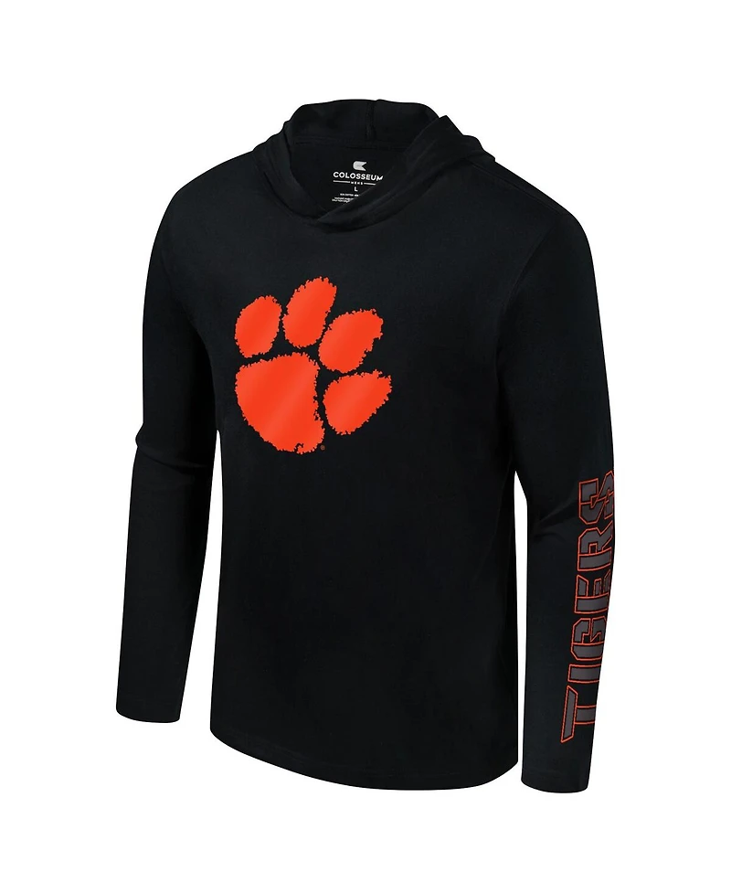 Colosseum Men's Black Clemson Tigers Color Pop Active Blend 2-Hit Long Sleeve Hooded T-Shirt