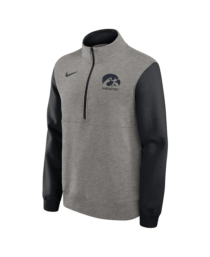 Nike Men's Heather Gray/Black Iowa Hawkeyes Club Fleece Half-Zip Pullover Sweatshirt