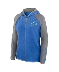 Fanatics Women's Blue/Gray Detroit Lions Redzone End Around Pass Raglan Full-Zip Hoodie