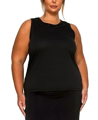 Coin 1804 Plus Cheetah Burnout Contrast Neck Inset Tank Top