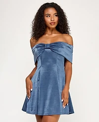 Seni & Cade Juniors' Shimmer Off-The-Shoulder Bow Front Dress