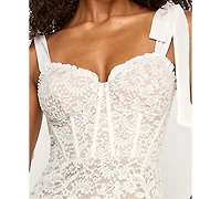 Seni & Cade Juniors' Lace Corset Sleeve Slim Midi Dress