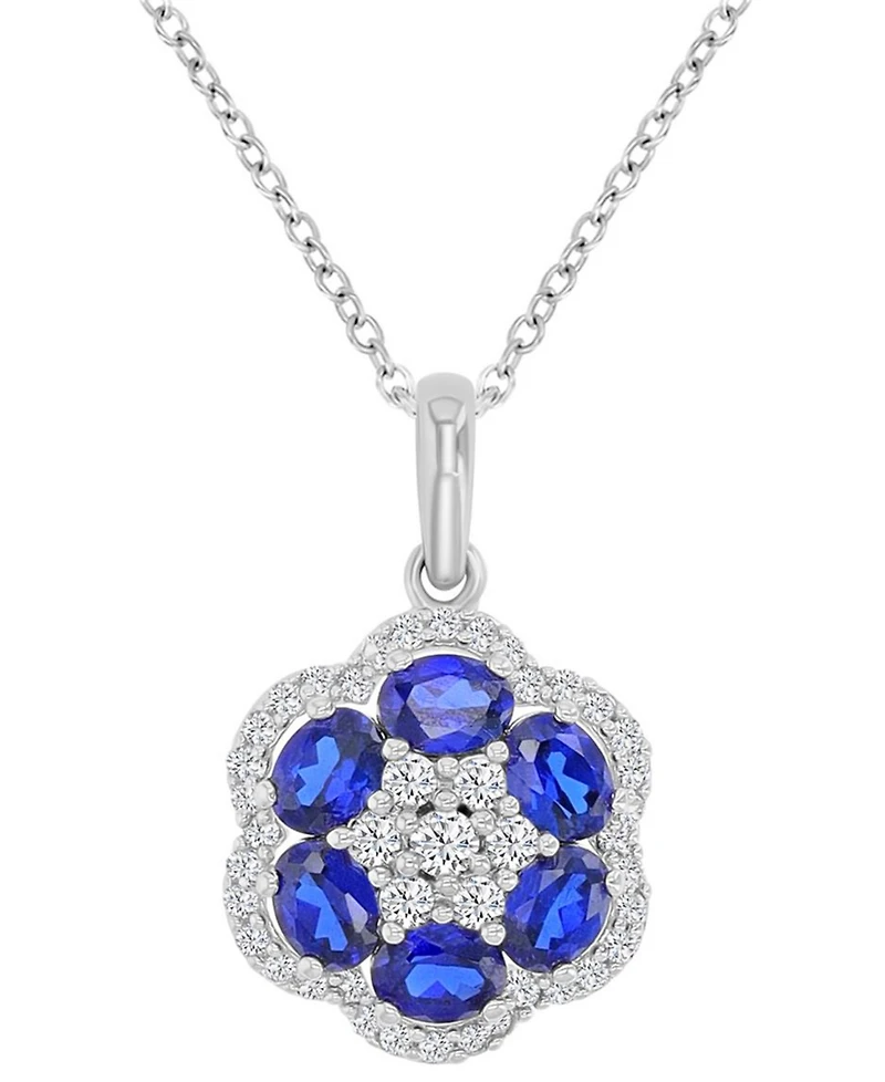 Macy's Blue Sapphire (1.2 ct. t.w.) and White Sapphire (0.47 ct. t.w.) Necklace in Sterling Silver