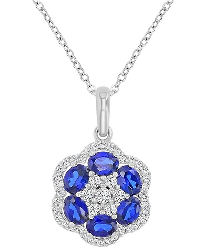 Macy's Blue Sapphire (1.2 ct. t.w.) and White Sapphire (0.47 ct. t.w.) Necklace in Sterling Silver