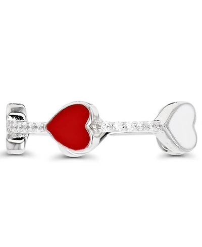 Macy's Cubic Zirconia and Red & White Enamel Heart Eternity Band Ring (0.25 ct. t.w.) in Sterling Silver