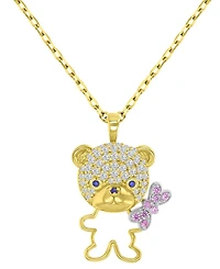 Macy's Diamond White Sapphire (0.38 ct. t.w.), Pink Sapphire (0.072 ct. t.w.), and Onyx (0.026 ct. t.w.) Necklace in 14k Yellow Gold Over Sterling Sil