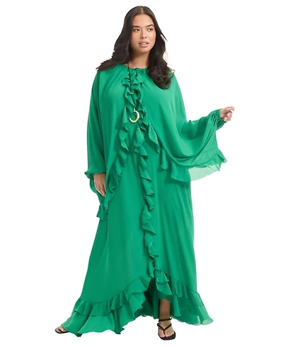 June + Vie Women's Plus Ruffled Chiffon Cape Maxi Dress