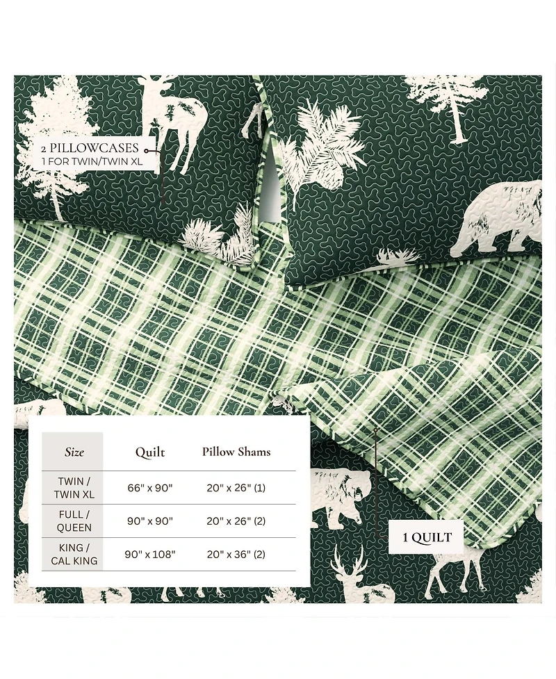 Linery & Co. Deer & Trees Microfiber Quilt Set with Shams