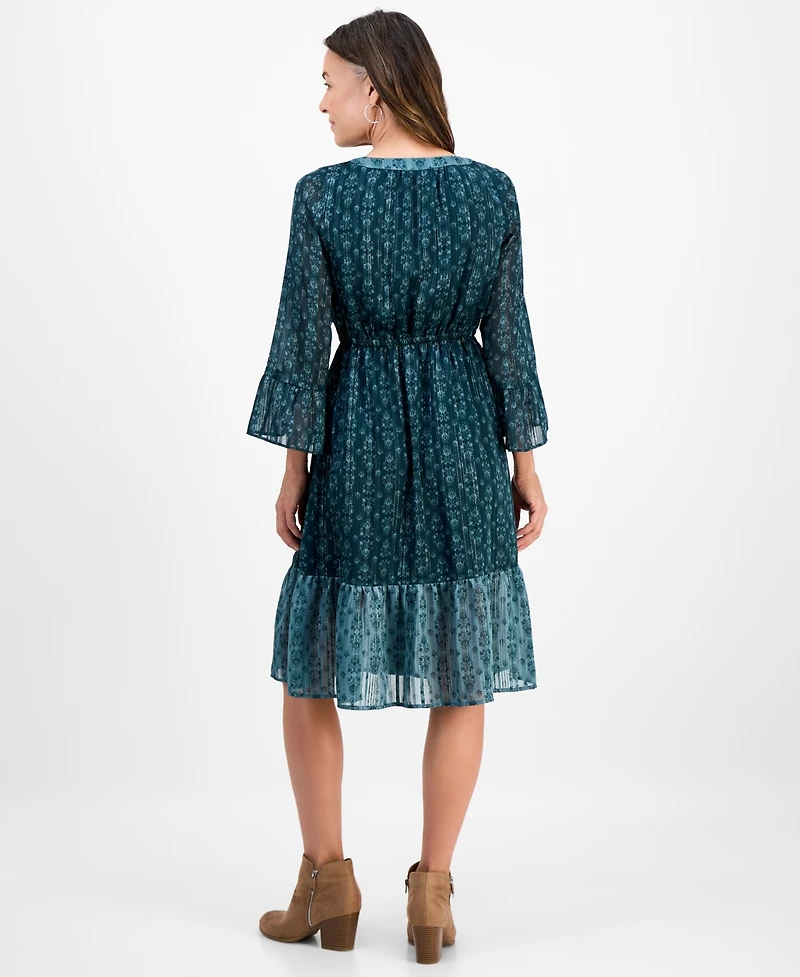Style & Co Petite Damask Shine Flutter-Sleeve Dress, Macy's Exclusive