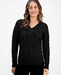 Style & Co Petite Sequin Cable-Knit Sweater, Macy's Exclusive