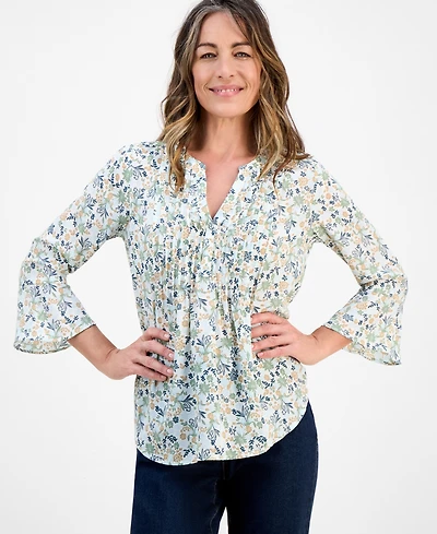 Style & Co Petite Romance Ditsy Pintucked Top, Macy's Exclusive